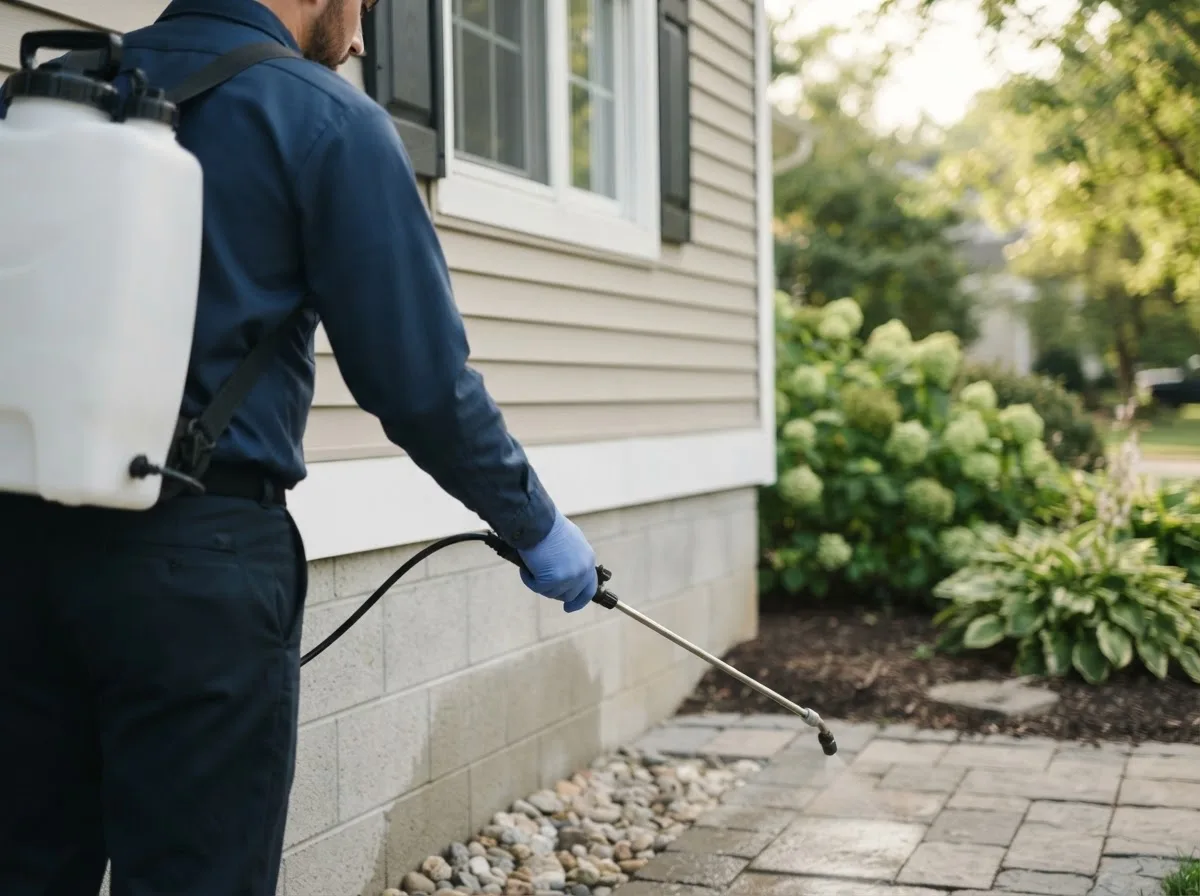 Pest control technician inspecting a home in Beckville, TX
